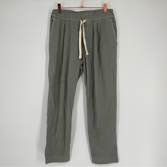 Monrow Linen Blend Track Pants‎ Drawstring Tapered Leg Sage Green NWT Size XS - Picture 1 of 11